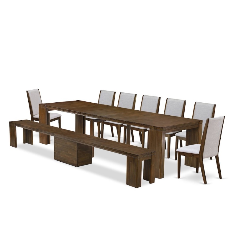 9 Pieces Extendable Dining Set With Rectangle Kitchen Table