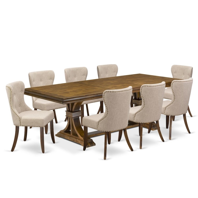9 Pc Modern Dining Set of a Dining Table and 8 Mid Century Dining Chairs