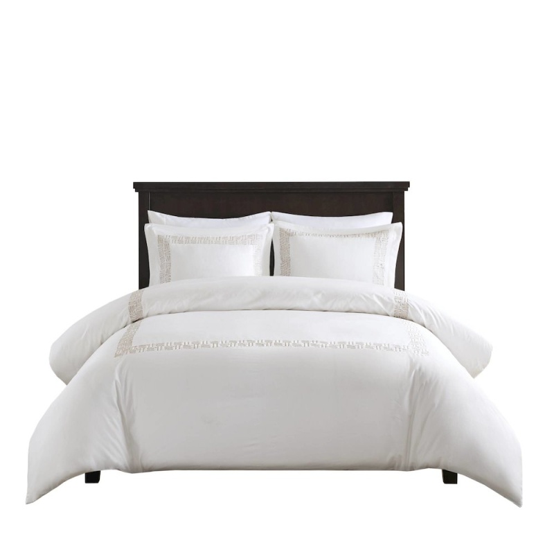 3 Piece Cotton Sateen With Embroidery Duvet Set