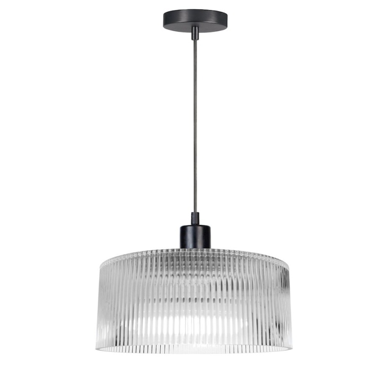 1 Light Pendant in Matte Black with Fluted Glass