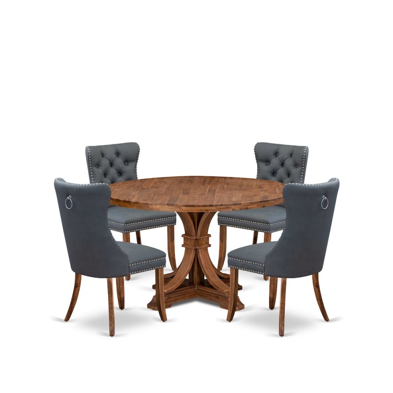 5-Piece Mid-Century Dining Table with 4 Platinum Gray Dinner Chairs