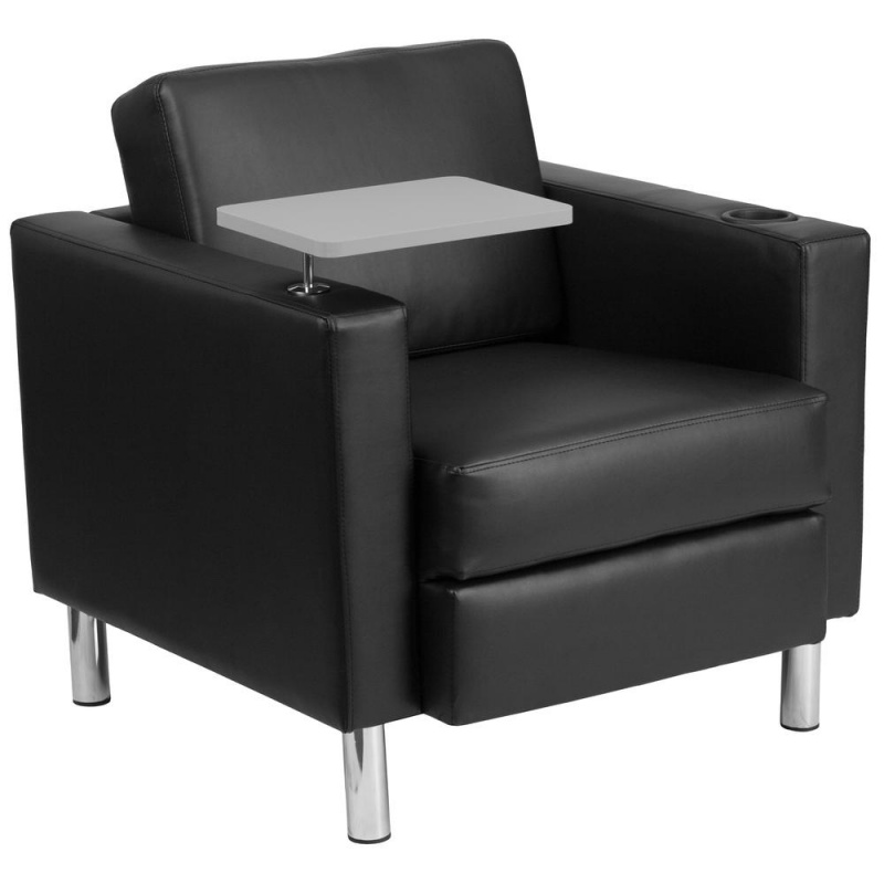 Black LeatherSoft Guest Chair With Tablet Arm