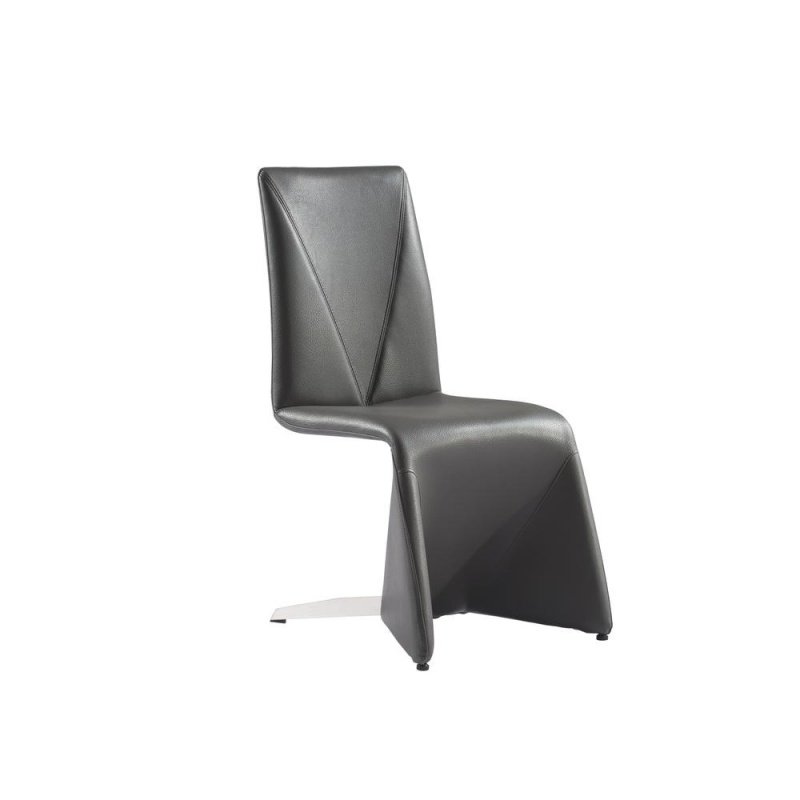 Grace Dining Chair Dark Gray Faux Leather Polished Stainless Steel Rear Legs