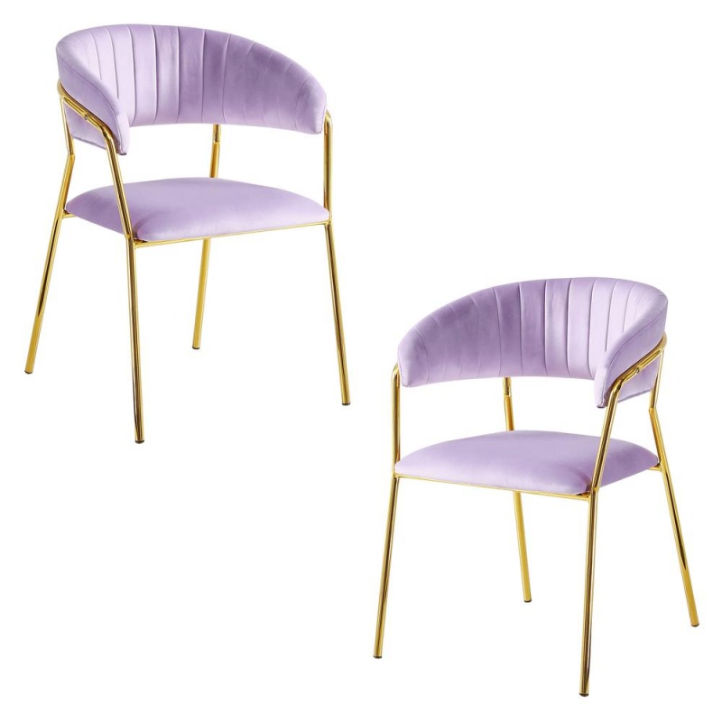 Bellai Gold Plated W/ Pink Velour Fabric Chairs, Set Of 2