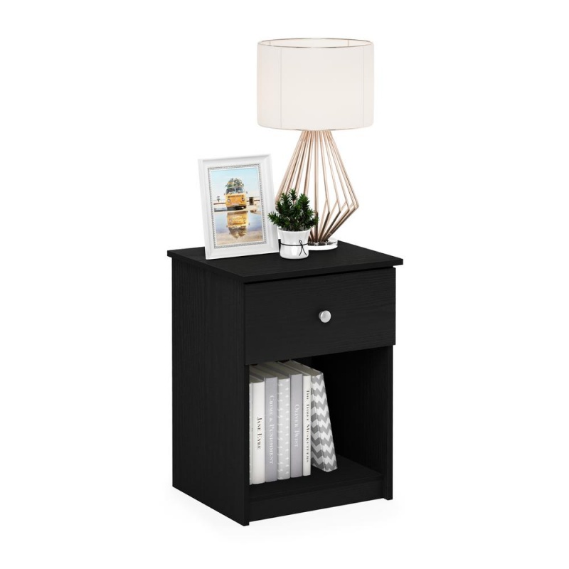 Furinno Lucca Nightstand With One Drawer, Black Oak