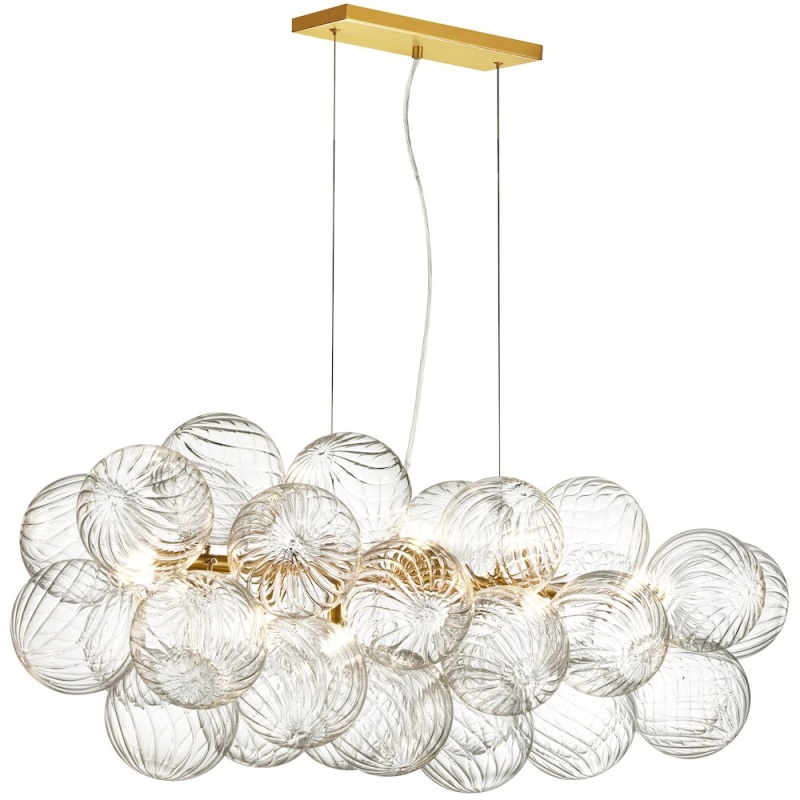 10 Light Halogen Horizontal Pendant Aged Brass With Clear Spiral Glass