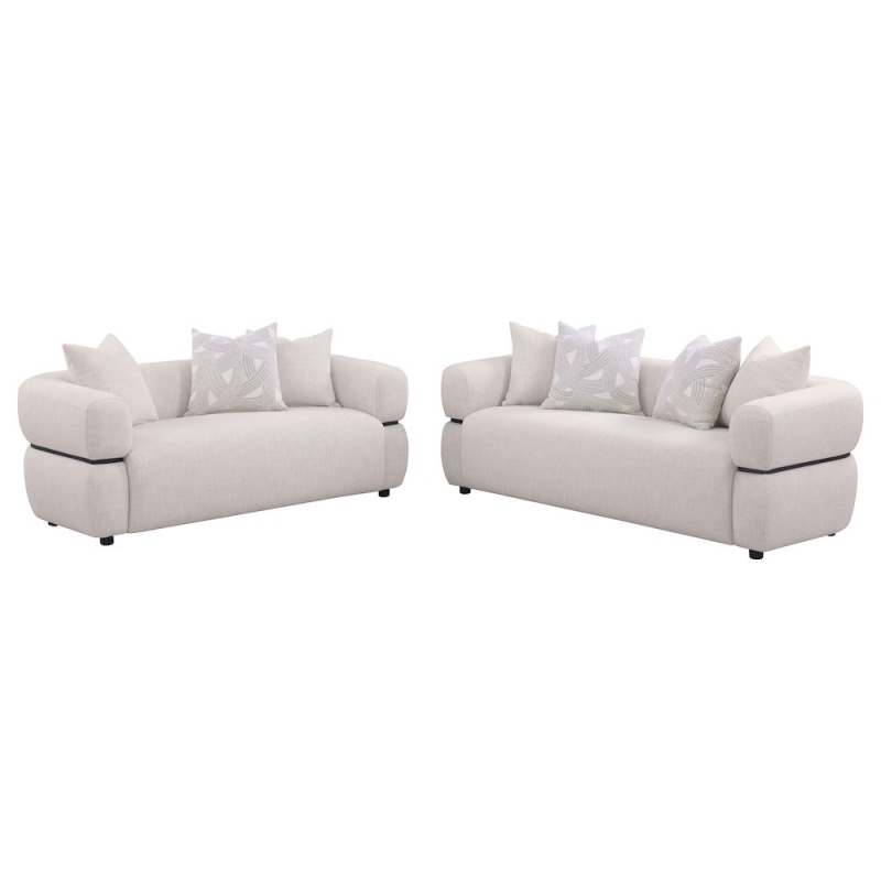 Jeanette 2-Piece Fabric Upholstered Round Arm Sofa Set Beige