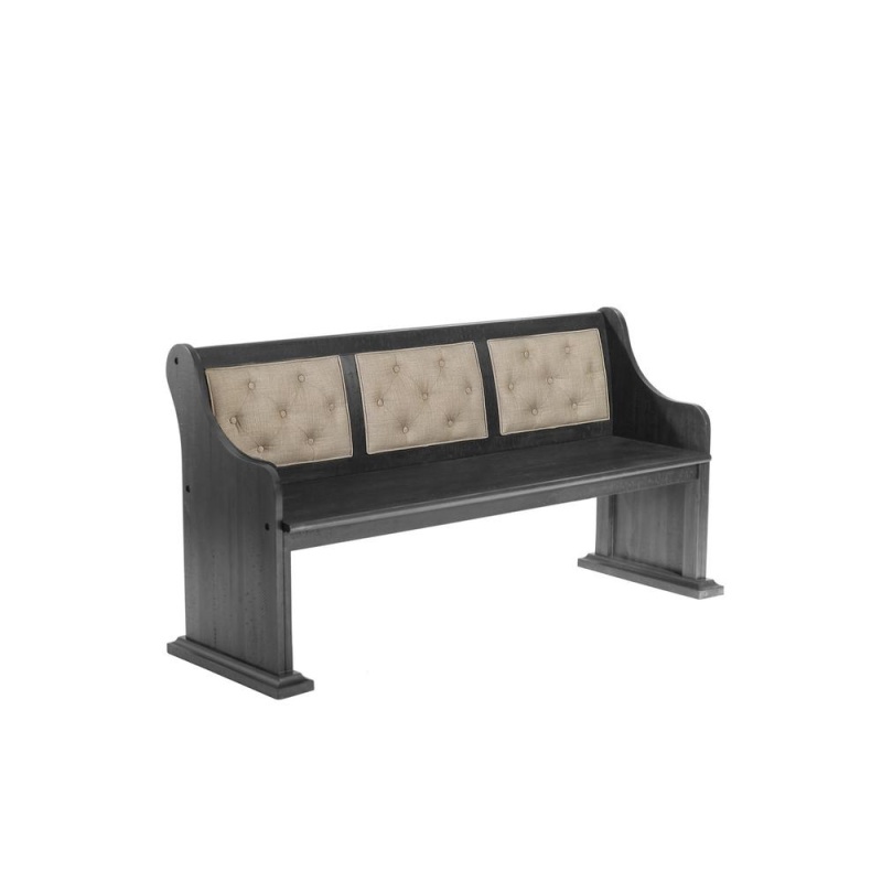 D88 Dark Gray Wood Dining Bench In Beige Linen