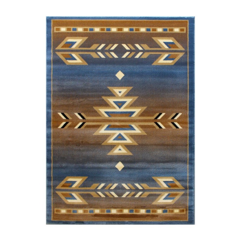 Lodi Collection Southwestern 5' X 7' Blue Area Rug - Olefin Rug With Jute Backing For Hallway, Entryway, Bedroom, Living Room