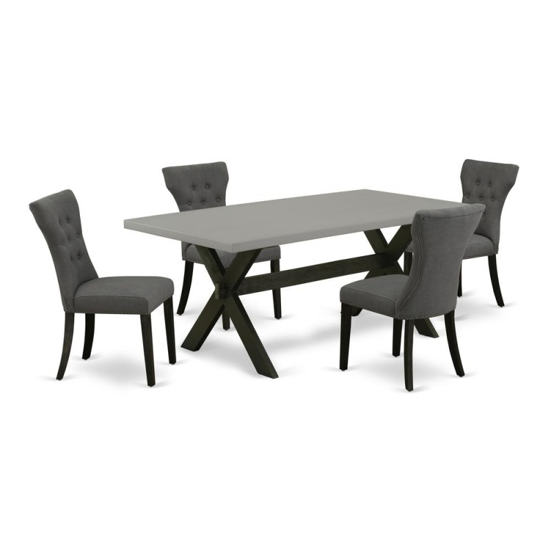 East West Furniture 5-Piece Kitchen Dining Table Set Included 4 Parson Dining Chairs Upholstered Seat And High Button Tufted Chair Back And Rectangular Dining Table With Cement Color Dining Table Top