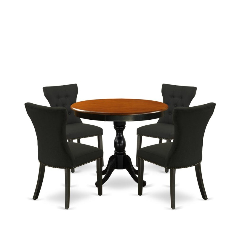 East West Furniture 5-Piece Dinette Set with Black Linen Chairs
