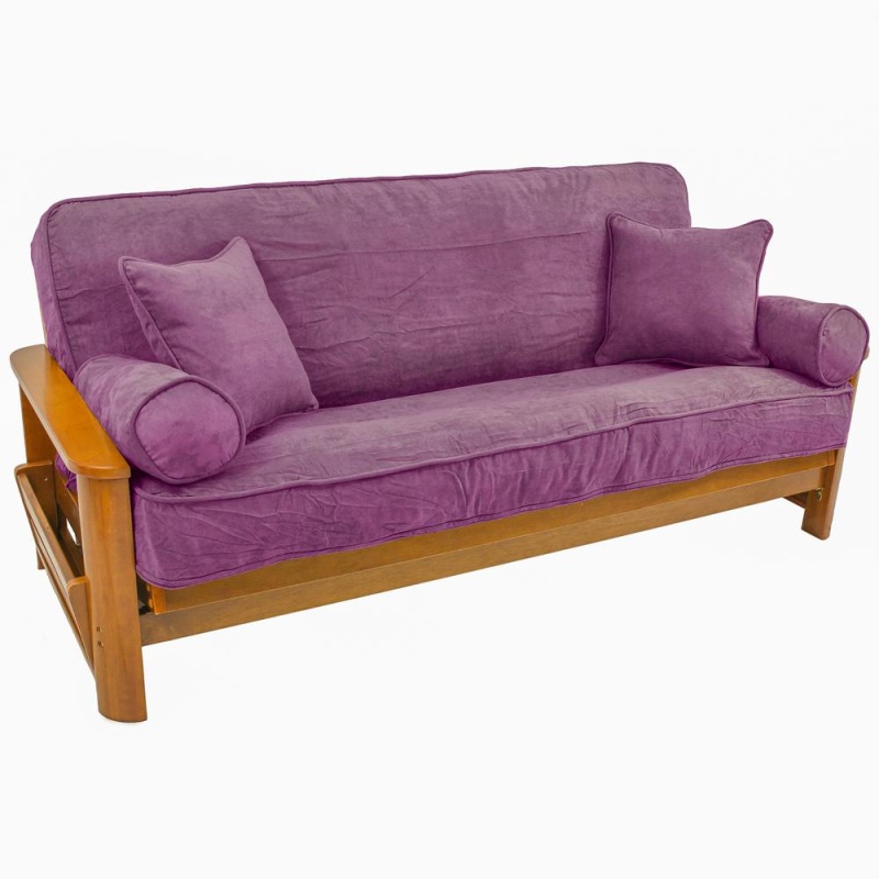 Solid Microsuede Double Corded 8 To 9-Inch Full Futon Cover Set With Four Throw Pillows (Set Of 5) 9680-Cd-Ms-Uv