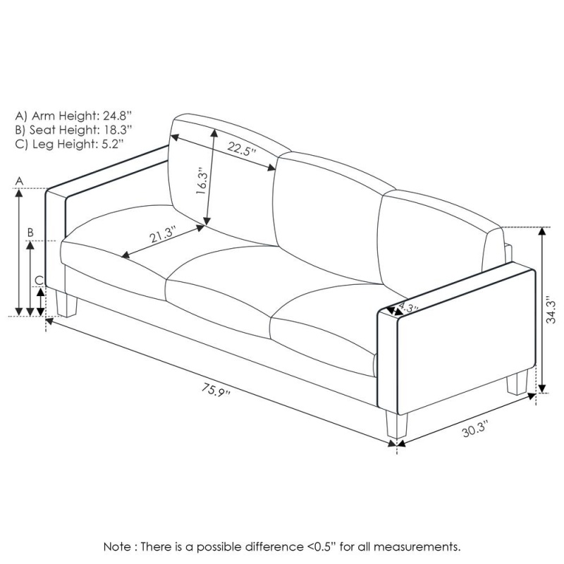 Furinno Bayonne Modern Upholstered 3-Seater Sofa, Gunmetal