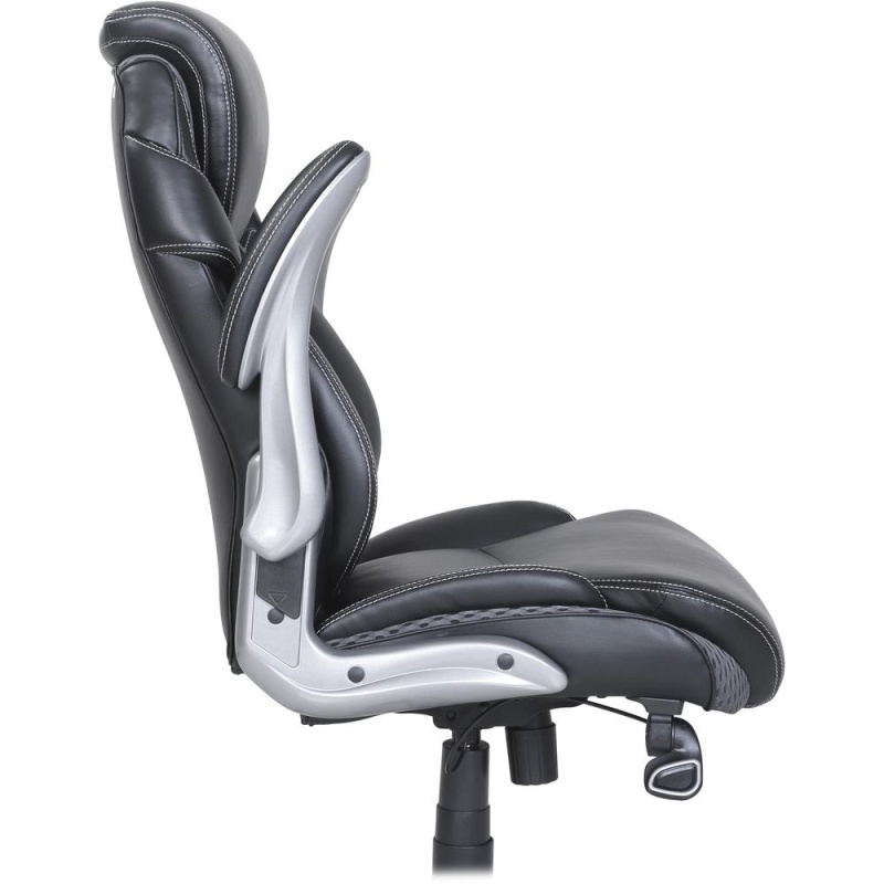 Lorell Wellness By Design Executive Chair - Black Bonded Leather Seat - Black Bonded Leather Back - High Back - 5-Star Base - Armrest - 1 Each