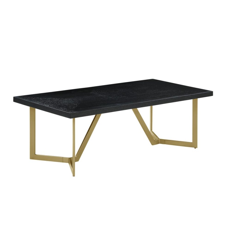 Black Wood Top Coffee Table W/ Gold Color Iron Legs