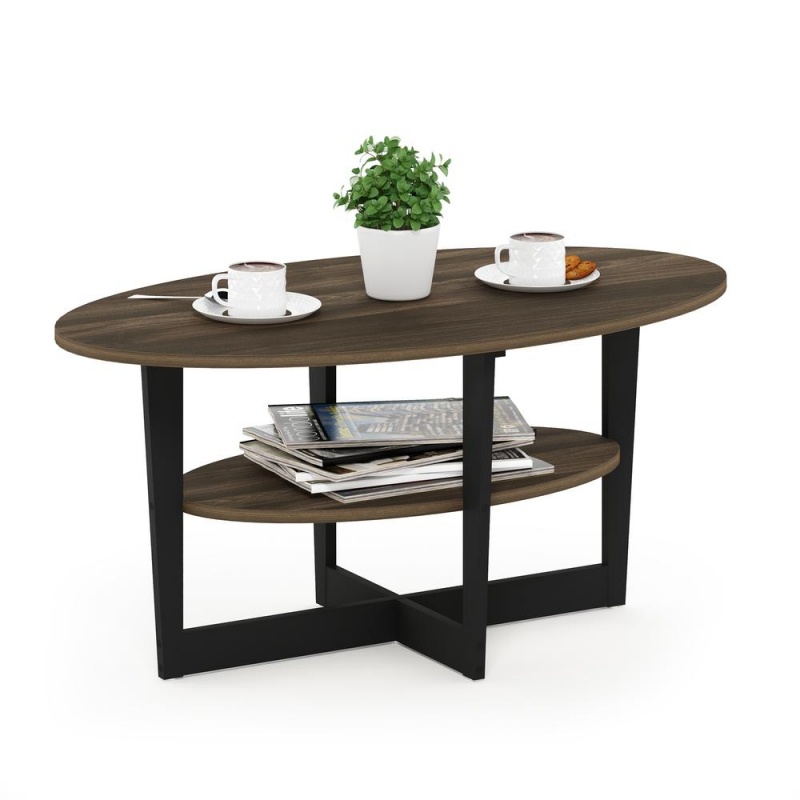 Furinno Jaya Oval Coffee Table, Columbia Walnut/Black