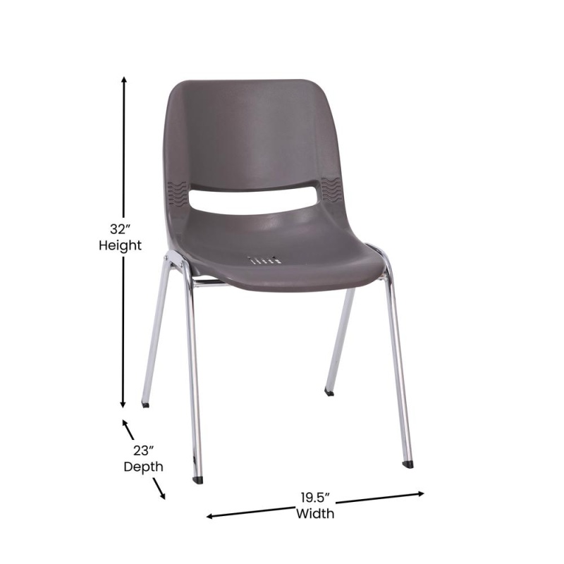 Hercules Series 880 Lb. Capacity Gray Ergonomic Shell Stack Chair With Chrome Frame And 18'' Seat Height