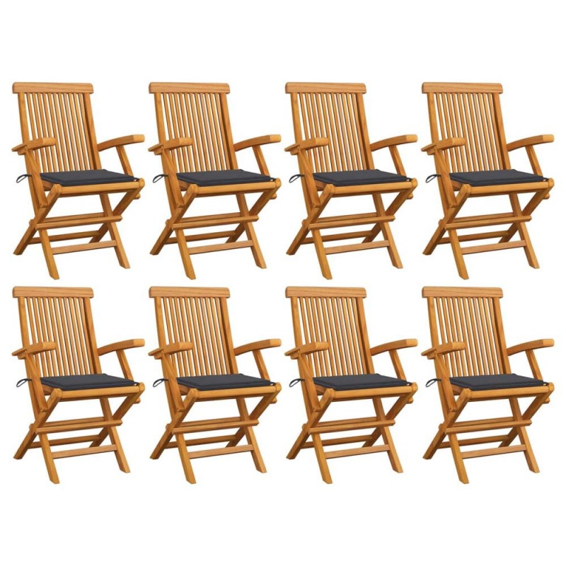 Vidaxl Garden Chairs With Anthracite Cushions 8 Pcs Solid Teak Wood 2889