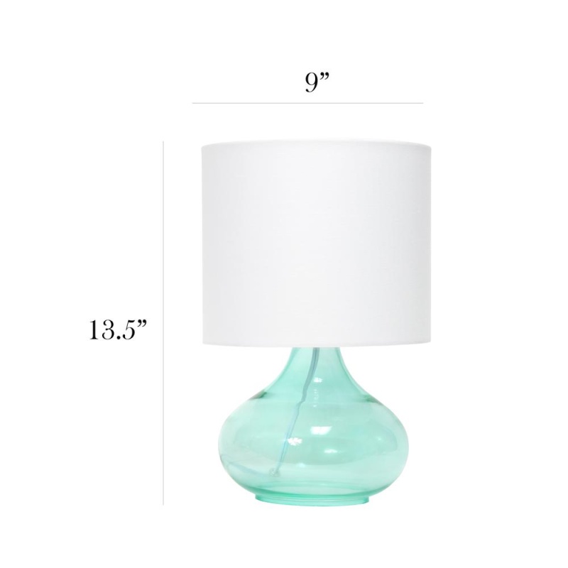 Simple Designs Glass Raindrop Table Lamp With Fabric Shade, Aqua With White Shade