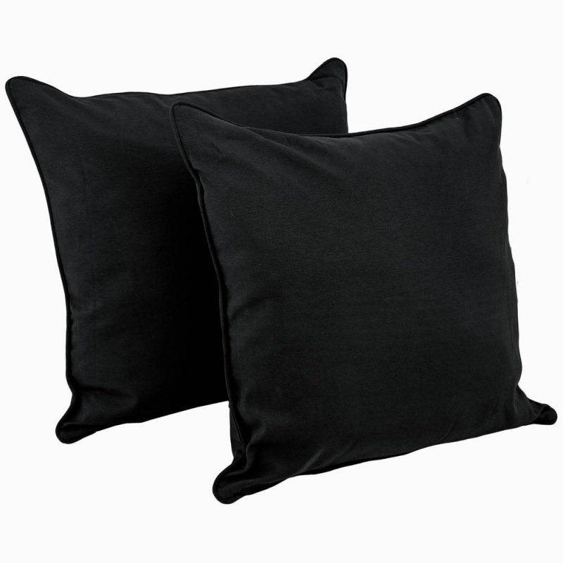 25-Inch Double-Corded Solid Twill Square Floor Pillows With Inserts (Set Of 2), Black