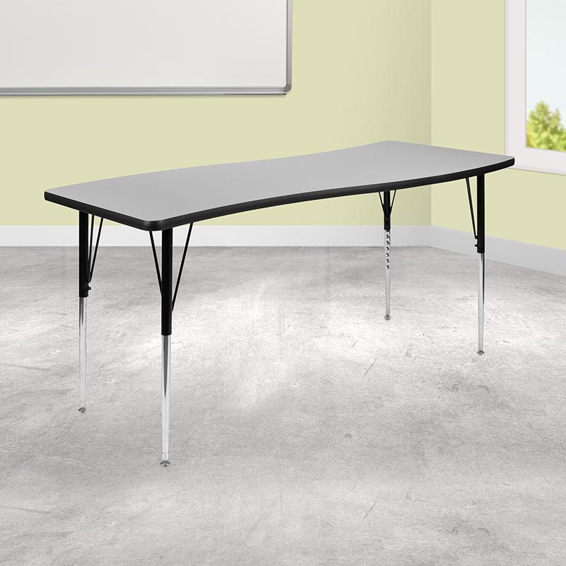 26"W X 60"L Rectangular Wave Collaborative Grey Thermal Laminate Activity Table - Standard Height Adjustable Legs