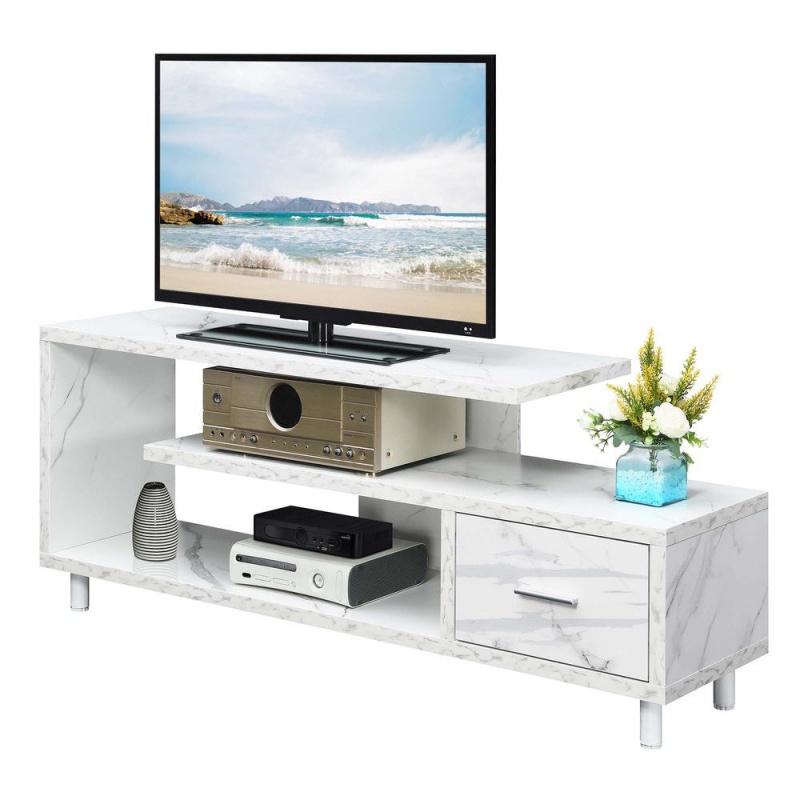 Seal Ii 1 Drawer 60 Inch Tv Stand With Shelves, White Faux Marble