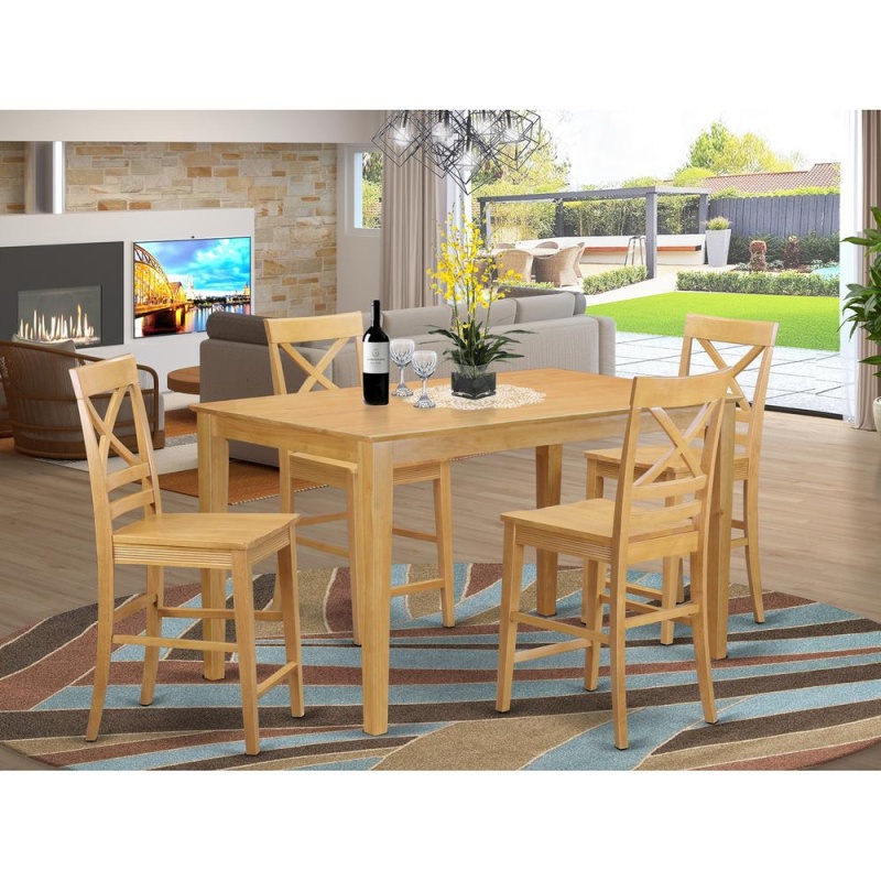 5 Pc Counter Height Pub Set - High Table and 4 Bar Stools