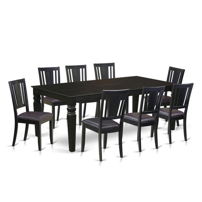 9 Pc Dinette Set With A Dining Table And 8 Leather Dining Chairs In Black