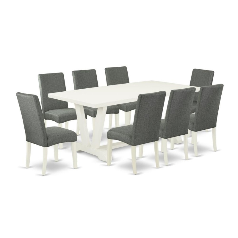 East West Furniture V027dr207-9 - 9-Piece Kitchen Table Set - 8 Parson Chairs And Dinner Table Hardwood Structure