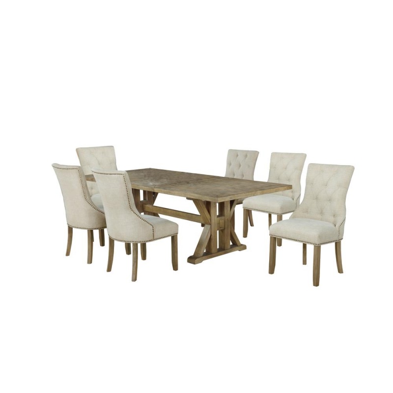 Classic 7Pc Dining Set With Extendable Dining Table W/Center 24" Leaf And Uph Side Chairs Tufted & Nailhead Trim, Beige
