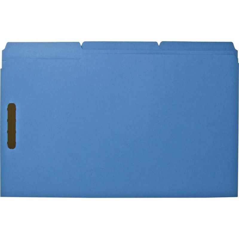 Business Source 1/3 Tab Cut Legal Recycled Fastener Folder - 8 1/2" X 14" - 3/4" Expansion - 2 Fastener(S) - 2" Fastener Capacity - Top Tab Location - Assorted Position Tab Position - Stock - Blue - 1