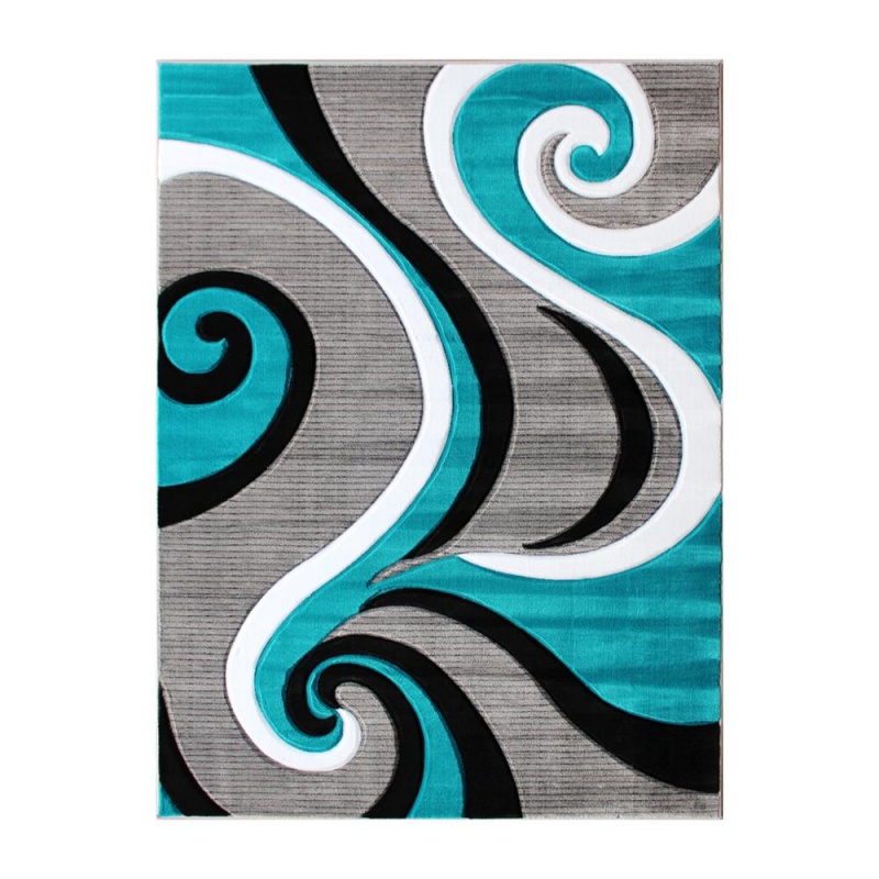 Athos Collection 8' X 10' Turquoise Abstract Area Rug - Olefin Rug With Jute Backing - Hallway, Entryway, Or Bedroom
