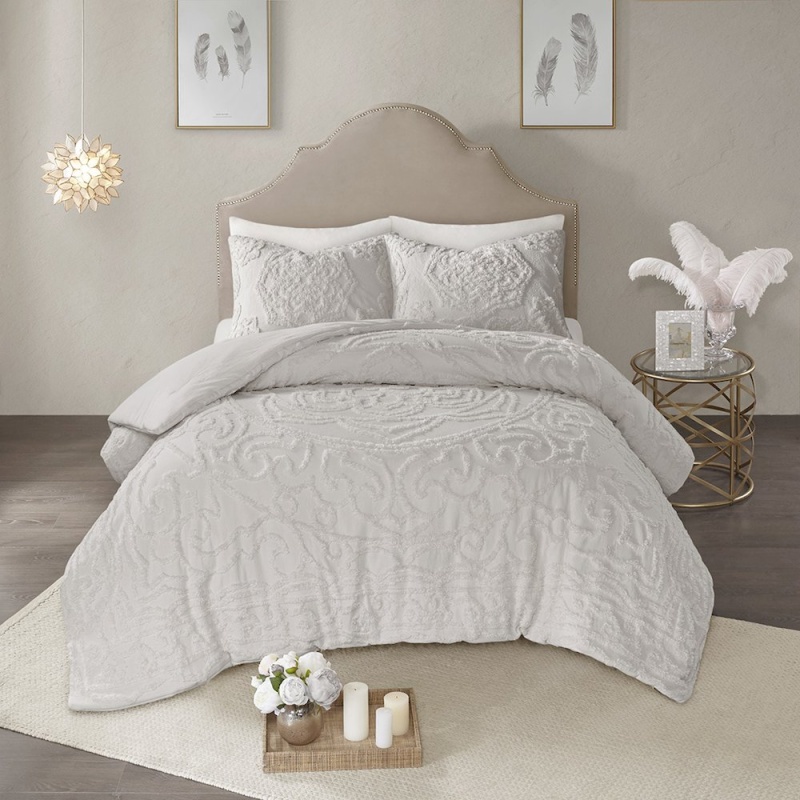 3-Piece Tufted Cotton Chenille Medallion Comforter Set