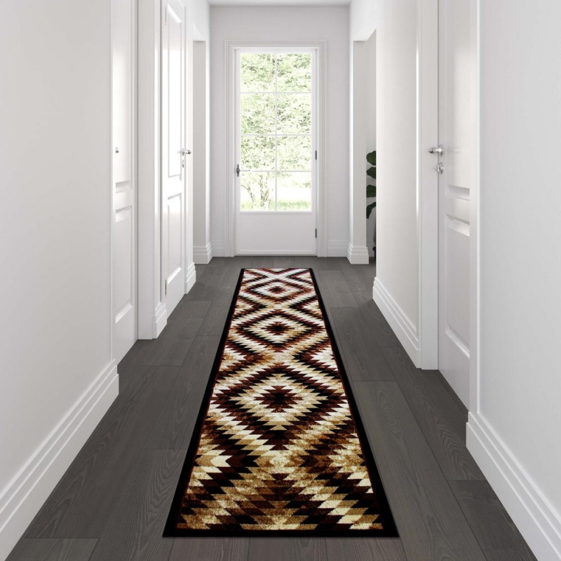 Teagan Collection Southwestern 2' X 11' Brown Area Rug - Olefin Rug With Jute Backing - Entryway, Living Room, Bedroom