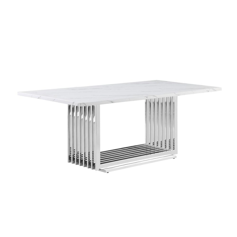 79" White Marble Table With a Silver Color Base