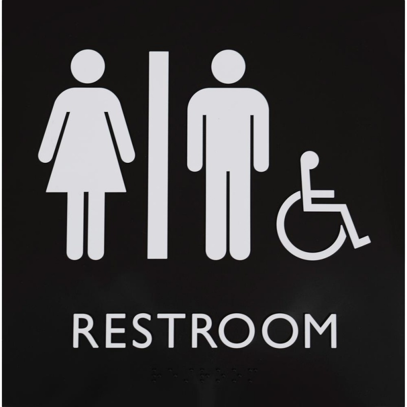 Lorell Restroom Sign - 1 Each - 8" Width X 8" Height - Square Shape - Easy Readability, Injection-Molded - Plastic - Black