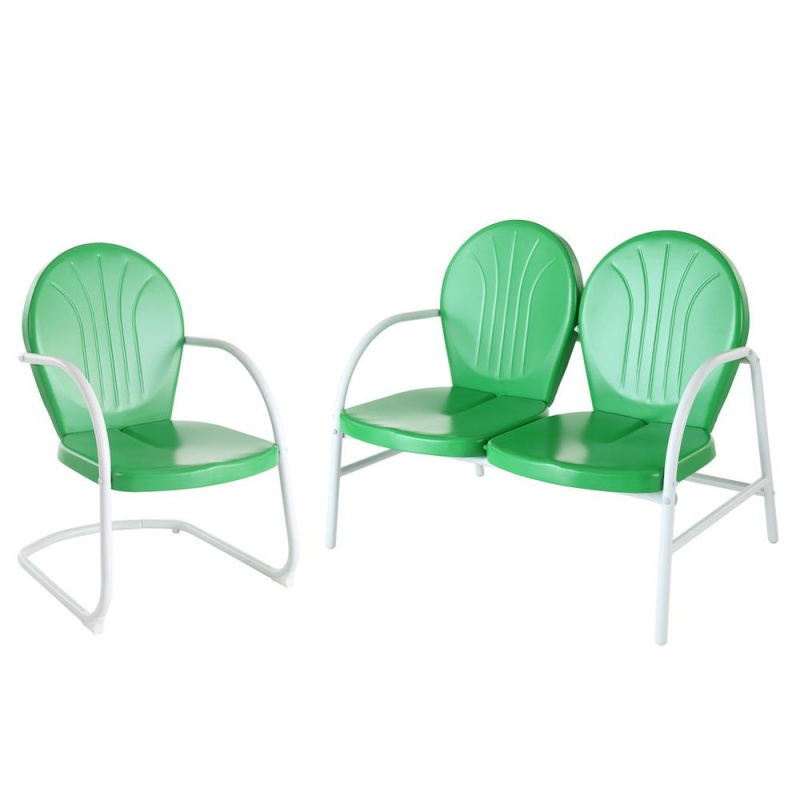 Griffith 2Pc Outdoor Conversation Set Green/White - Loveseat, Chair