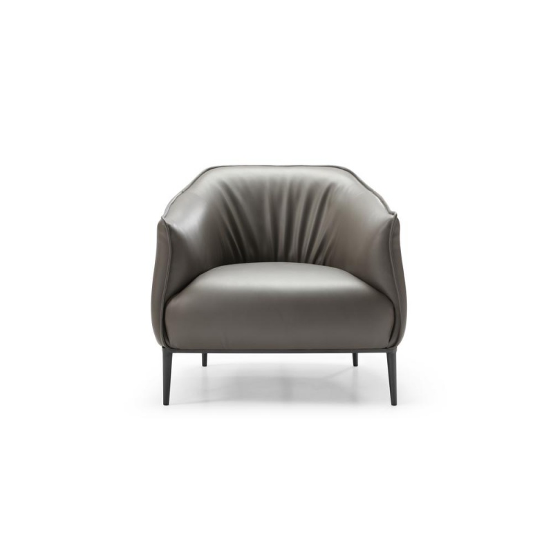 Benbow Leisure Chair, Dark Grey Faux Leather. Sanded Black Coated Steel Base