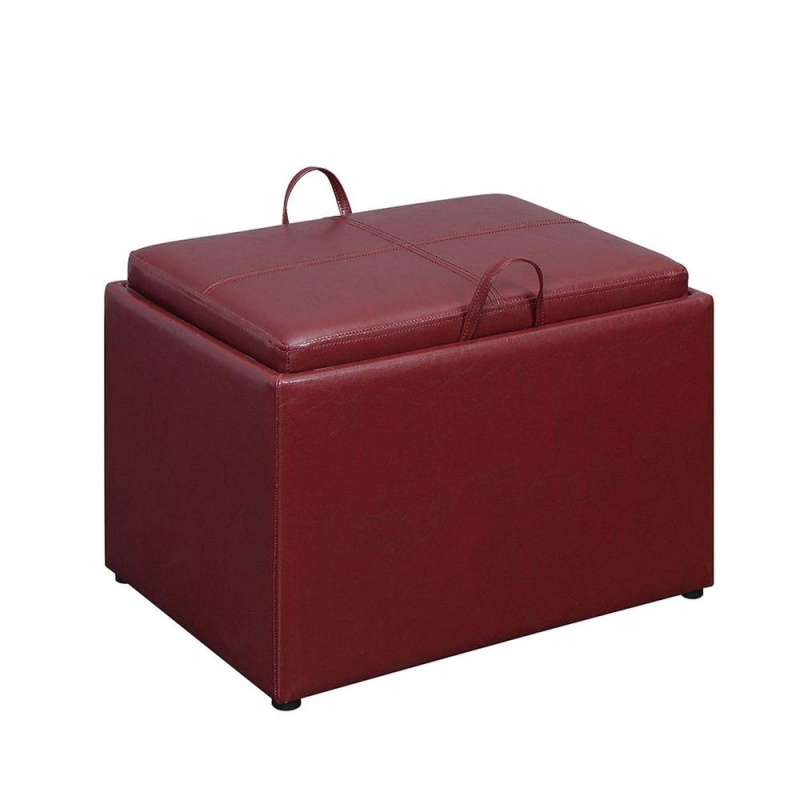Designs4comfort Accent Storage Ottoman With Reversible Tray Burgundy Faux Leather