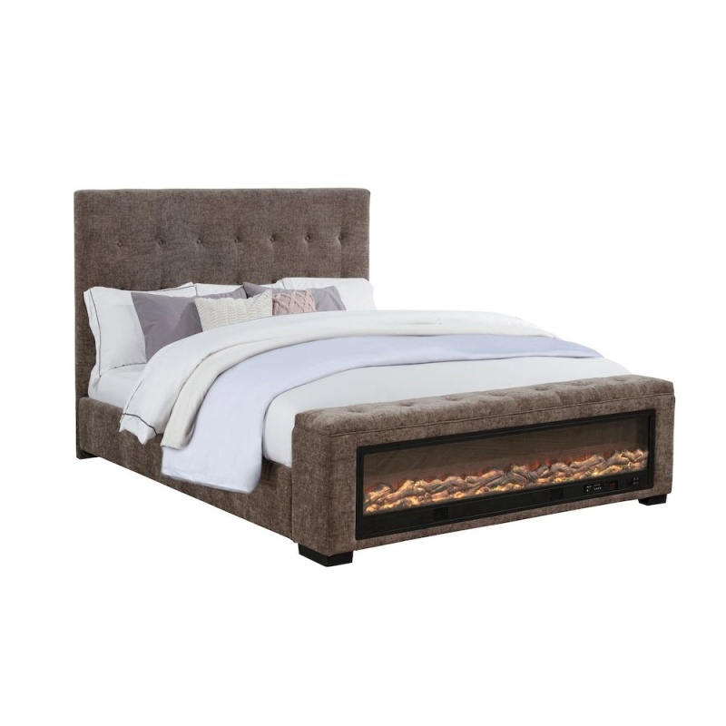 Umeria Upholstered Bed Frame with LED Fireplace Footboard