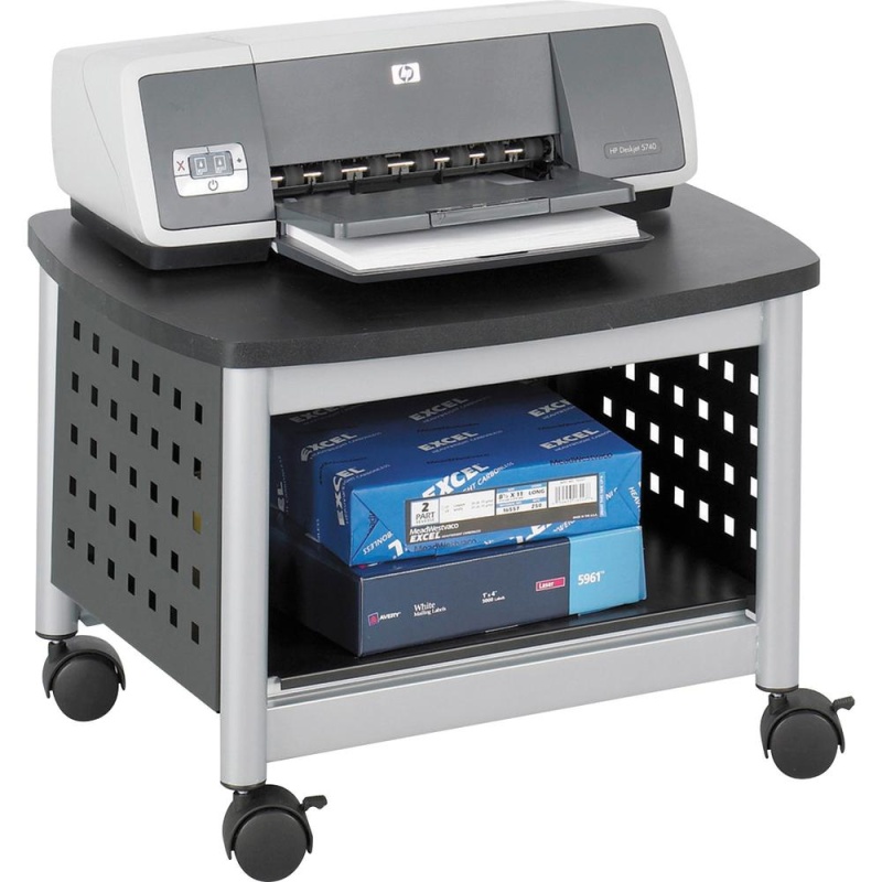 Safco Scoot Underdesk Printer Stand - 100 Lb Load Capacity - 14.5" Height X 20.3" Width X 16.5" Depth - Floor - Powder Coated Black - Steel, Particleboard - Black, Silver