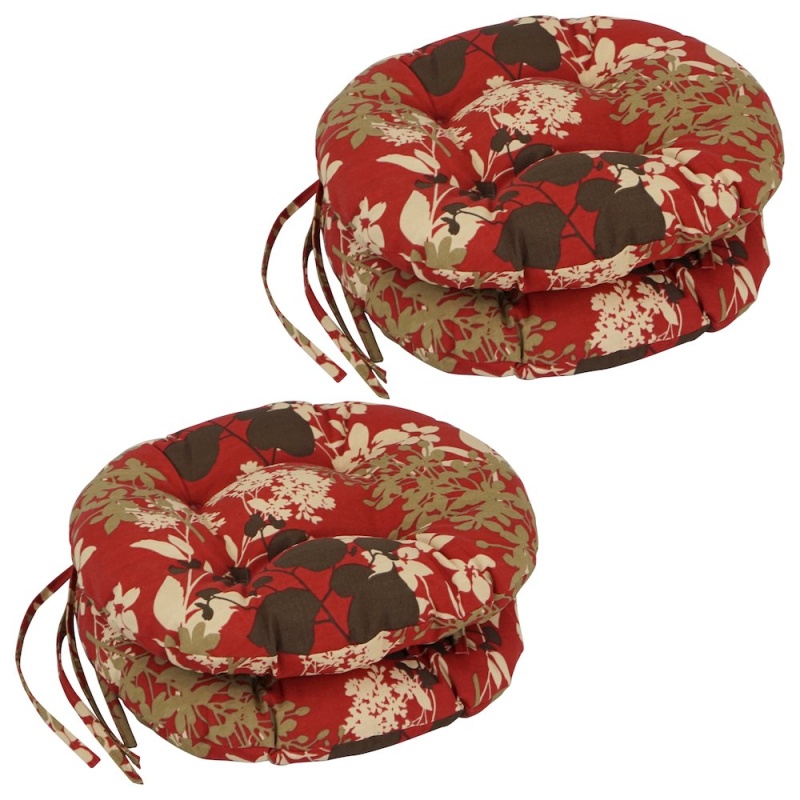 16-Inch Spun Polyester Patterned Outdoor Round Tufted Chair Cushions (Set Of 4)