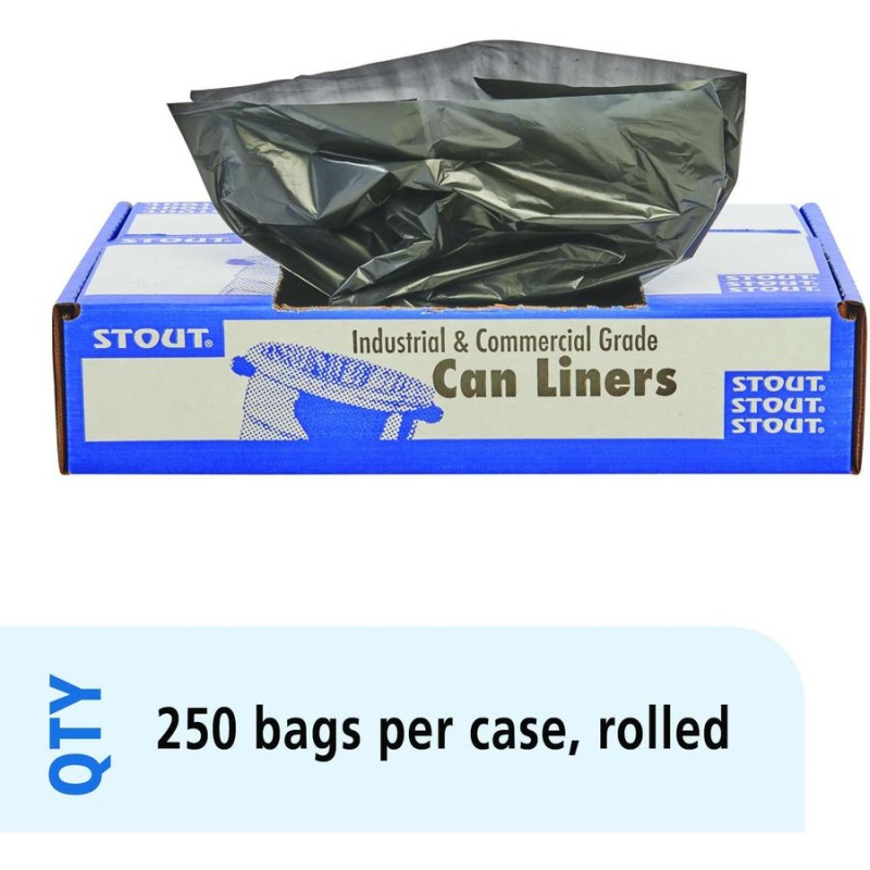 Stout Recycled Content Trash Bags - 10 Gal/55 Lb Capacity - 24" Width X 24" Length - 1 Mil (25 Micron) Thickness - Brown - Resin - 250/Carton - Recycled