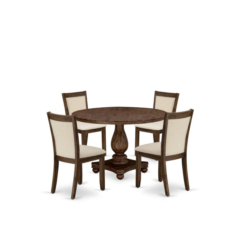 East West Furniture 5-Pcs Dining Table Set - A Modern Kitchen Table And 4 Light Beige Linen Fabric Dining Room Chairs With Stylish Back (Sand Blasting Antique Walnut Finish)