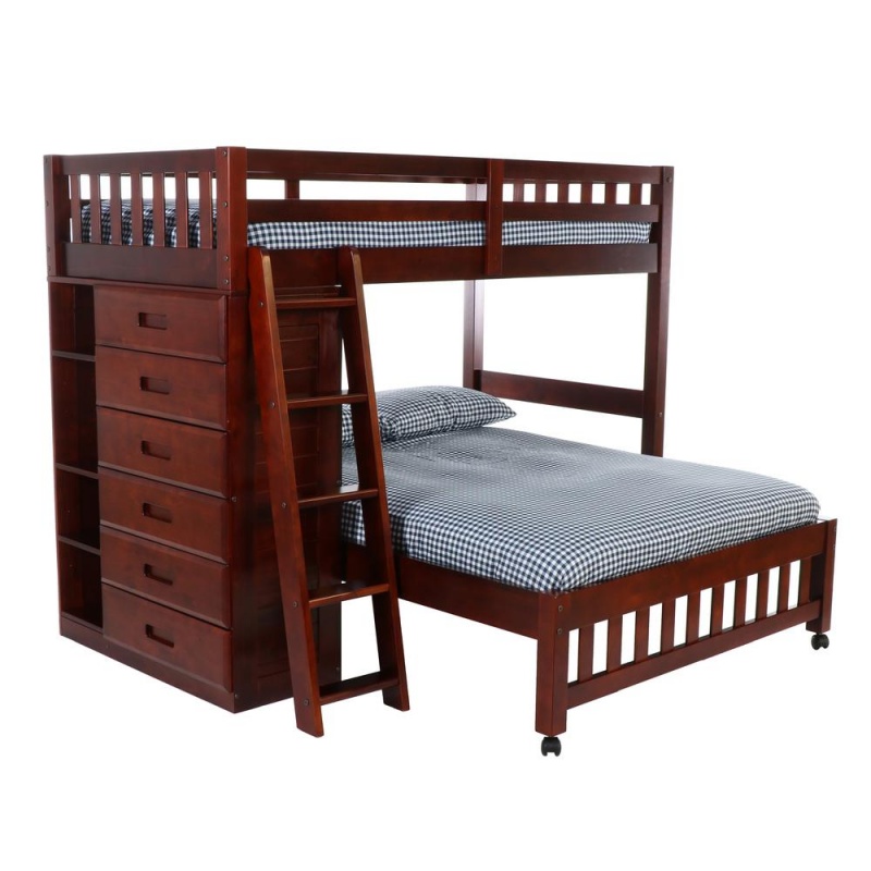 Os Home And Office Furniture Model Solid Pine Twin Over Full Loft Bed With Six Drawers In Rich Merlot
