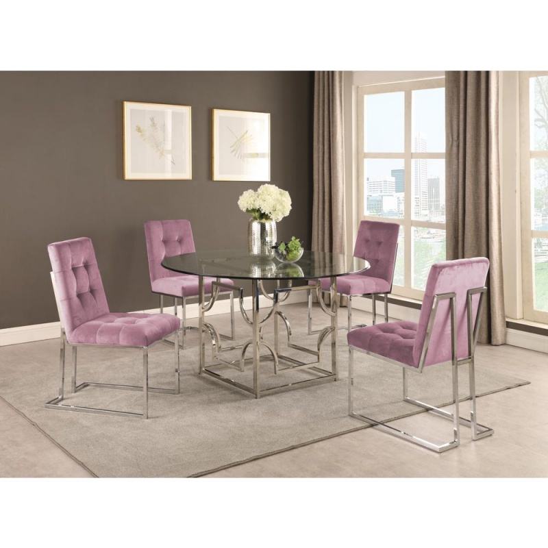 Modern Velvet Fabric Dining Chair In Pink/Silver (Set Of 2)