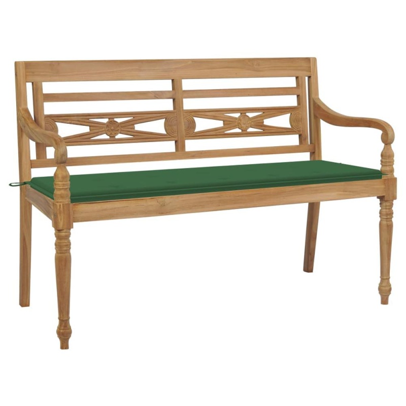 Vidaxl Batavia Bench With Green Cushion 59.1" Solid Teak Wood 2186