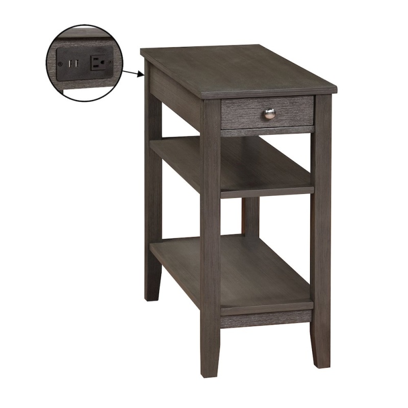 American Heritage 1 Drawer Chairside End Table With Charging Station And Shelves