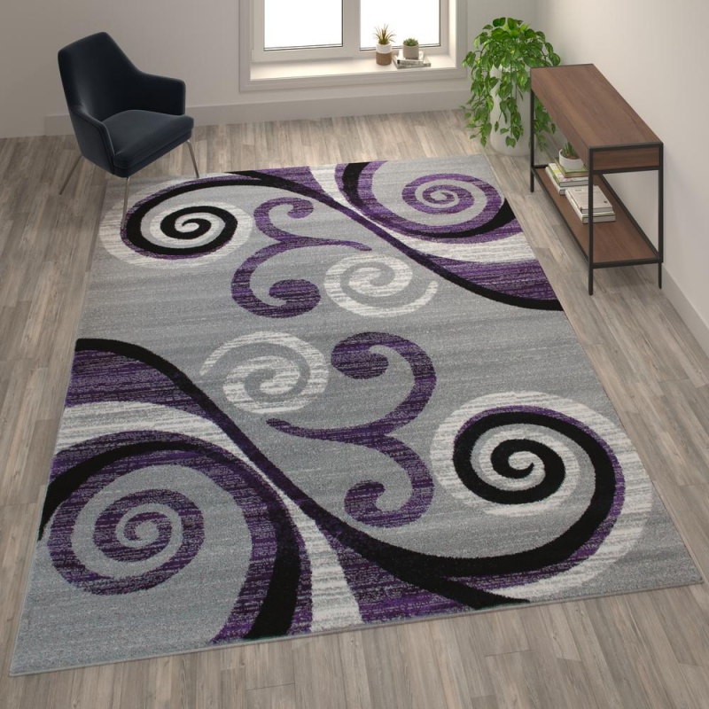 Valli Collection 8' X 10' Purple Abstract Area Rug - Olefin Rug With Jute Backing - Hallway, Entryway, Bedroom, Living Room