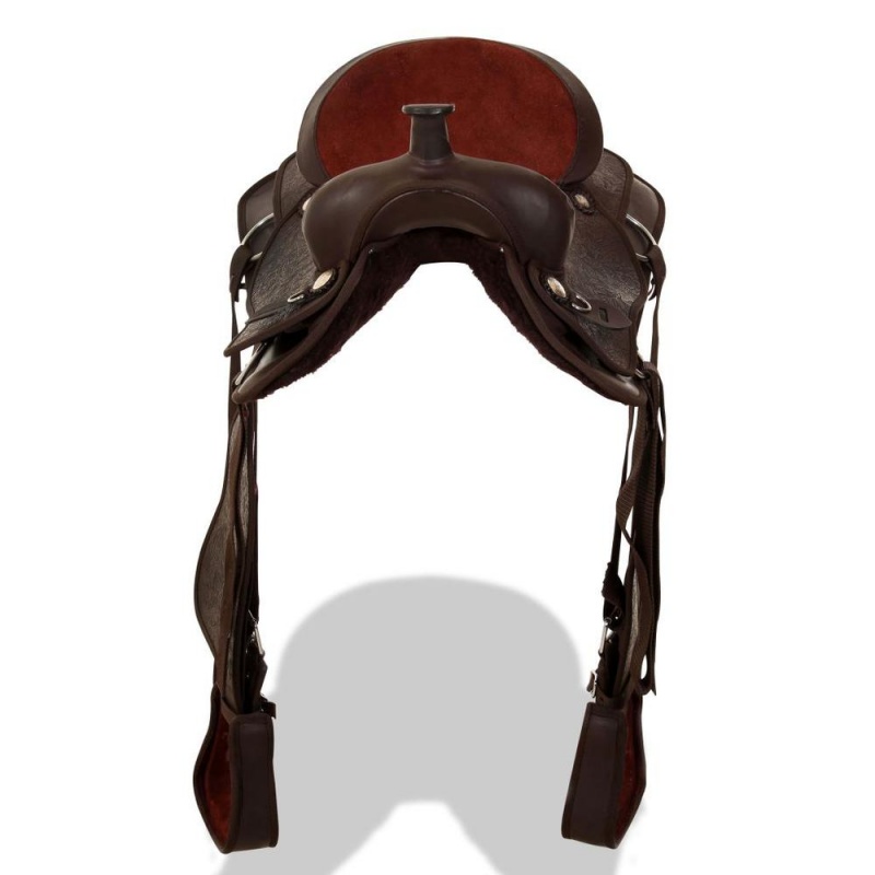 Vidaxl Western Saddle, Headstall&Breast Collar Real Leather 15" Brown